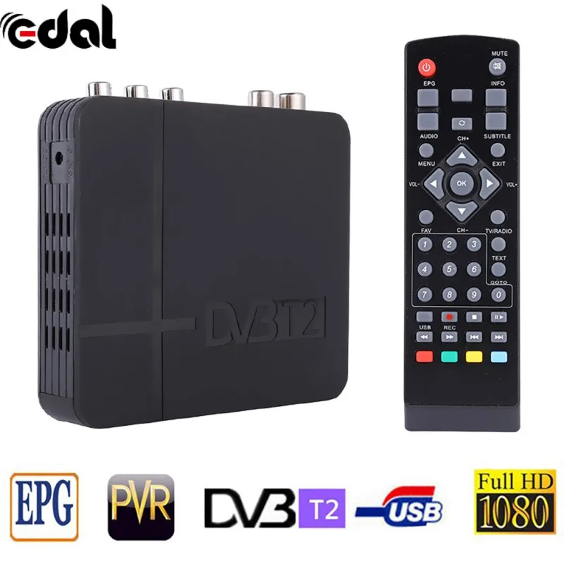 DVB T2 тюнер MPEG4 DVB-T2 HD совместимый набор топ коробка ТВ приемник W/RCA/HDMI PAL/NTSC Авто преобразования
