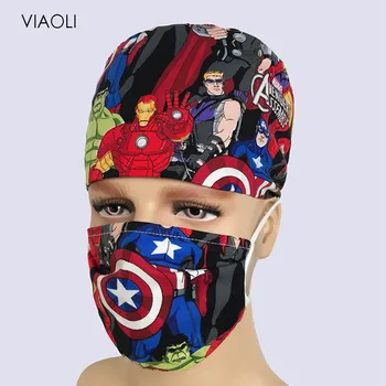 

viaoli Doctor surgical cap anime print scrub cap pet grooming doctor work cap cotton medical use doctor accessories nurse cap