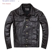 Мужская куртка из натуральной кожи,, коровья кожа, Короткие винтажные мужские Куртки из натуральной кожи, мотоциклетная KJ2908