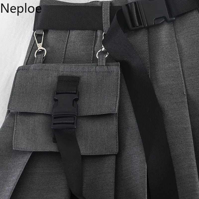 Neploe Высокая талия пояс плиссированная летняя юбка хип-хоп Harajuku BF Женская юбка Свободная мини-трапециевидная уличная юбка 80457