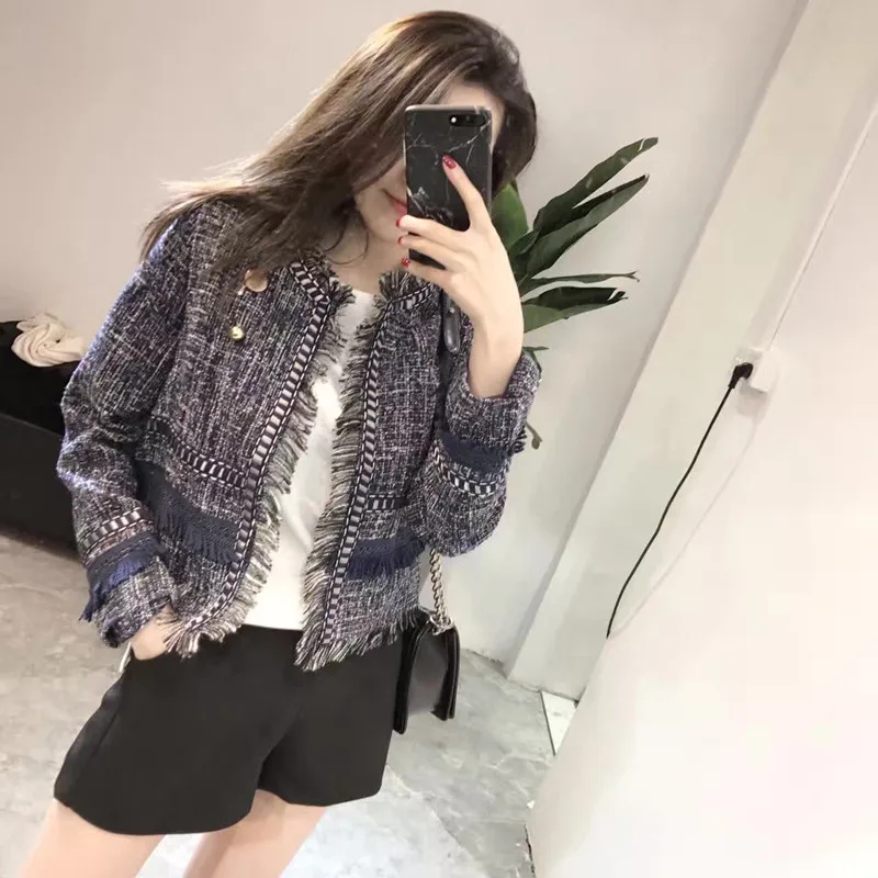 

New 2019 Autumn Winter Small Fragrant Tweed Jacket Coat Women Fashion Cardigan Long Sleeve Tassels Fringed Short Jacket Outwear