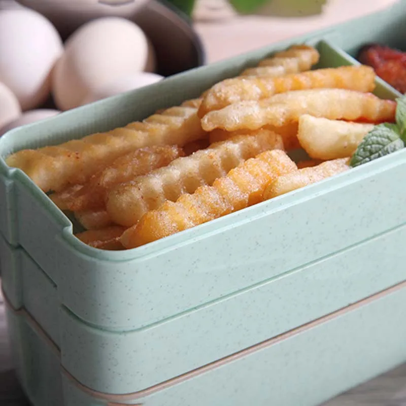 Microwavable путешествия прямоугольник трехуровневый Bento Box многоразовый Ланч герметичный вилка контейнер для ложек Посуда японский стиль