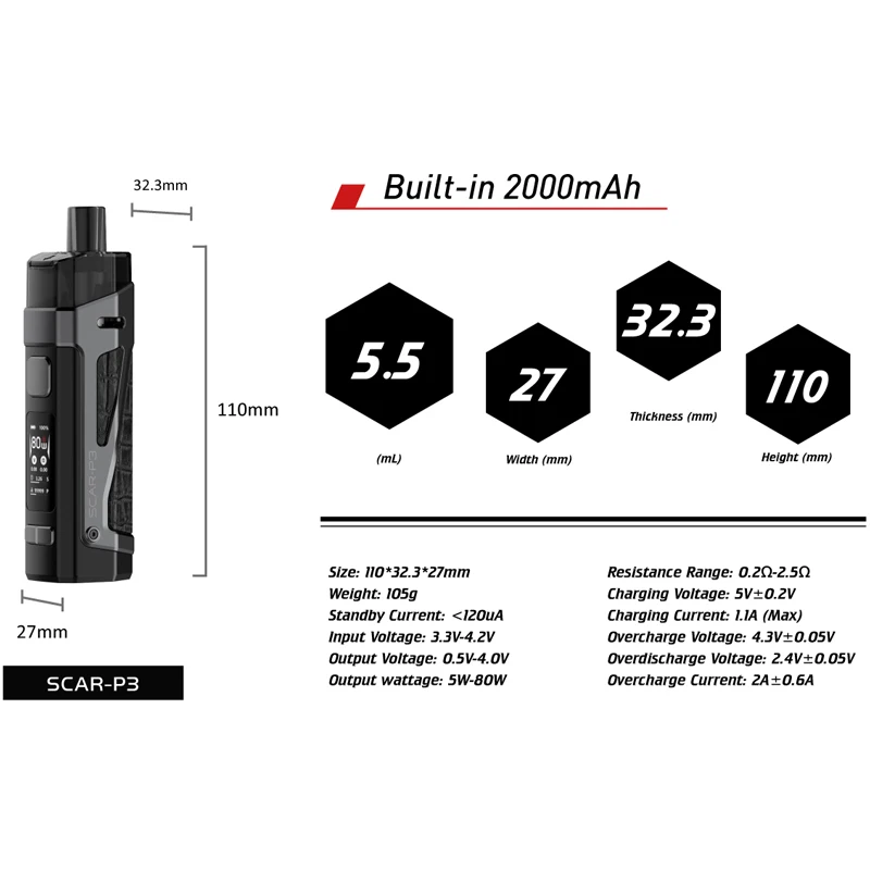 Электронная сигарета SMOK SCAR P5 Pod с одной батареей 18650 и емкостью 5 мл|Системы