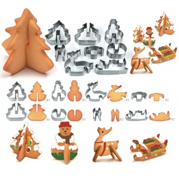 

8 Pcs Cookie Cutter Set 3D Baking Tool 304 Stainless Steel Cookies Cutter Cake Biscuit Fondant Cutter Christmas Tree Food Mould