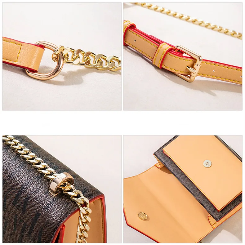 New High Quality Women Leather Handbags Printing Letter Portable Small Square Bag Fashion Chain Shoulder Messenger Bags