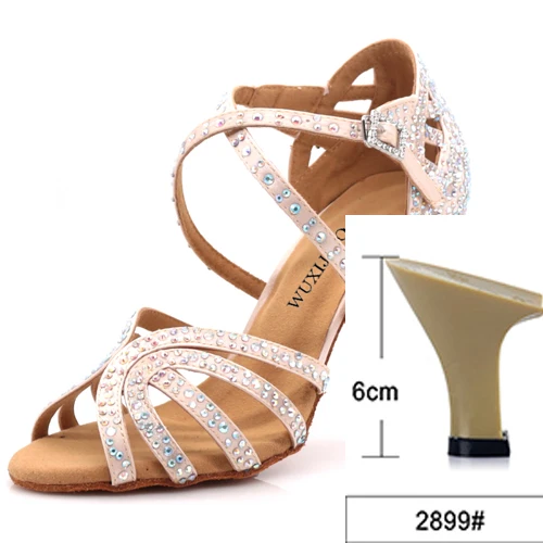 WUXIJIAO джаз обувь латинские танцевальные туфли женские латинские Сальса девушка повседневная обувь серебро бронза кожа обувь - Цвет: Skin heel 6cm