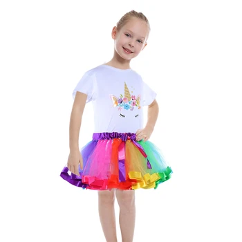 

Girl Rainbow Unicorn Tutu Dresses 2 Pieces Kids Birthday Party Clothes Baby Christmas Halloween Carnival Ball Gown With Headband
