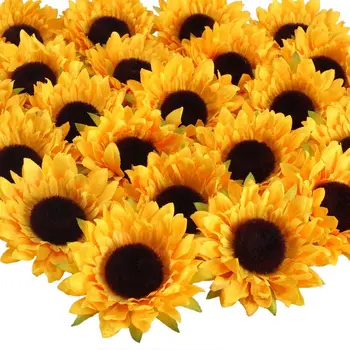 

metablle 60 Pcs Artificial Silk Sunflower Heads Fake Faux Floral Yellow Gerber Daisies Craft for DIY Wedding Home Party Decor