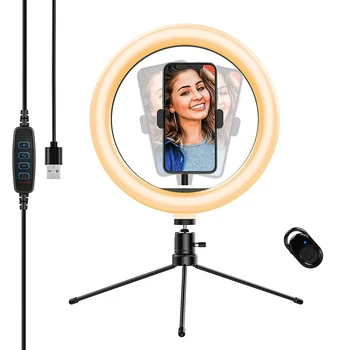 

10" Selfie Ring Light with Tripod Stand and Cell Phone Holder & Remote，Desk Makeup Led Ring Lamp for YouTube/Live Stream