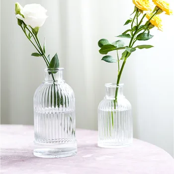 

Simple Vertical Embossed Transparent Glass Vase Decoration Mini Flowers Hydroponic Flower Arrangement Container Home Decoration