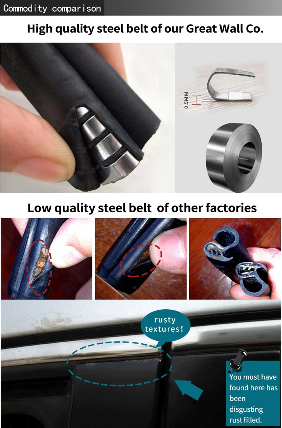 Stripping, insonorizado, EPDM, cinto de aço, 4