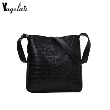 

Bucket Bags Retro Alligator Women Crocodile Pattern Handbag Capacity Casual Crocodile Shoulder Messenger Bags Ladies PU Purse