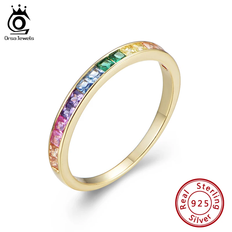 ORSA JEWELS Настоящее Стерлинговое Серебро 925 пробы Радужное кольцо 14 К золото
