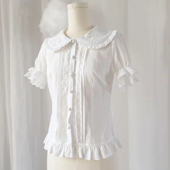 

Lolita Shirt For Women Short Sleeve Summer White Lolita Blouse Japanese Sweet Lolita Tops Gothic Victorian Lolita Clothes VO776