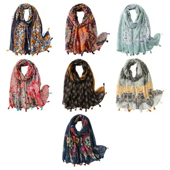 

Bohemian Vintage Colorful Large Scarf Geometric Paisley Floral Print Beach Sunscreen Fringe Tassel Oversized Shawl Wrap