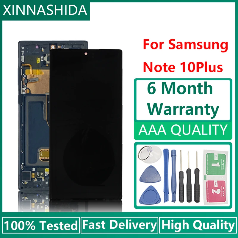 For Samsung Galaxy Note 10 Lcd N970F N9700 with Frame Display Touch Screen Digitizer note10+ plus LCD N975 | Мобильные телефоны и