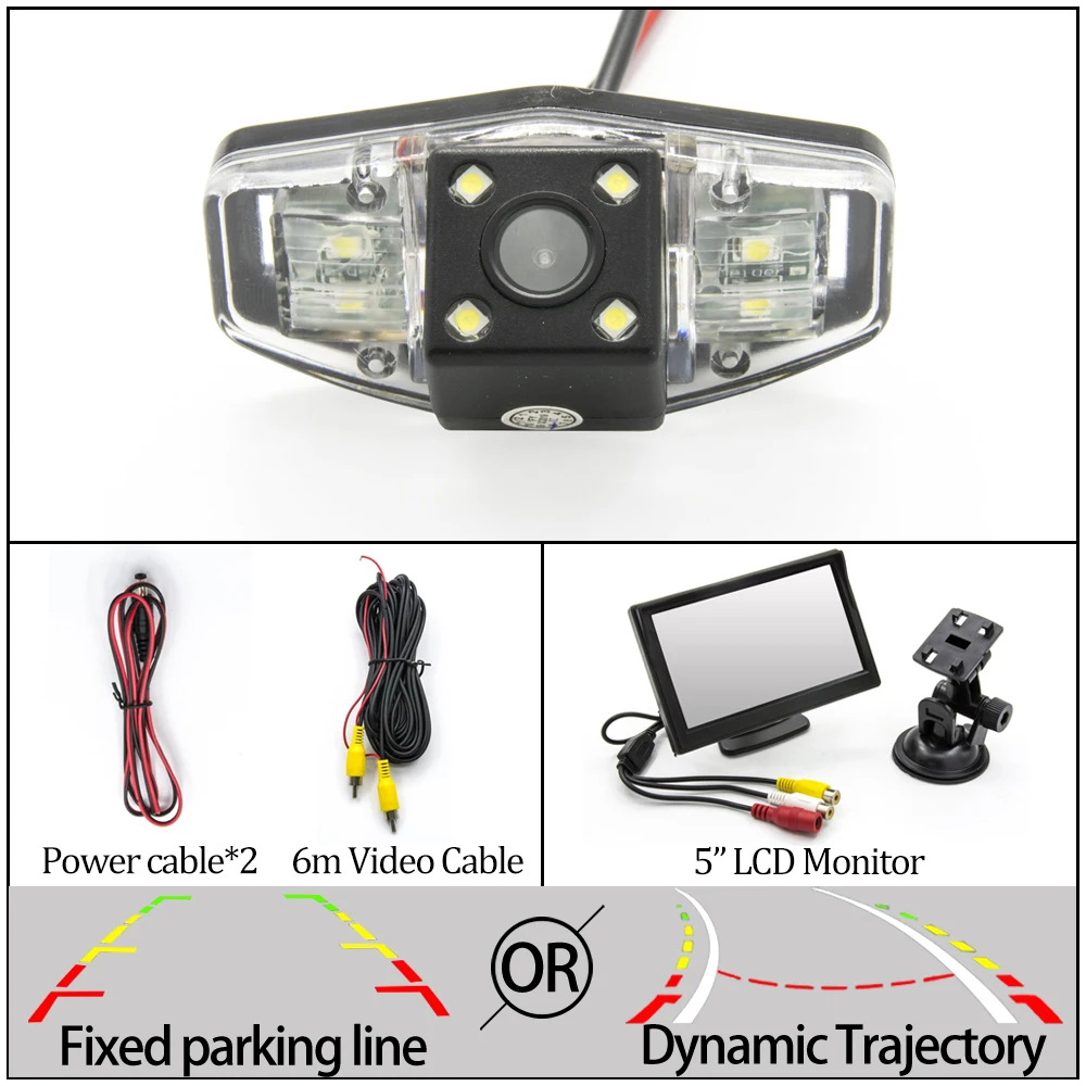Камера заднего вида CCD с фиксированной или динамической траектории для Honda Accord 2001-2010/City-/Civic 2012~ автомобильная парковочная камера - Название цвета: 4LED N 5 inch LCD
