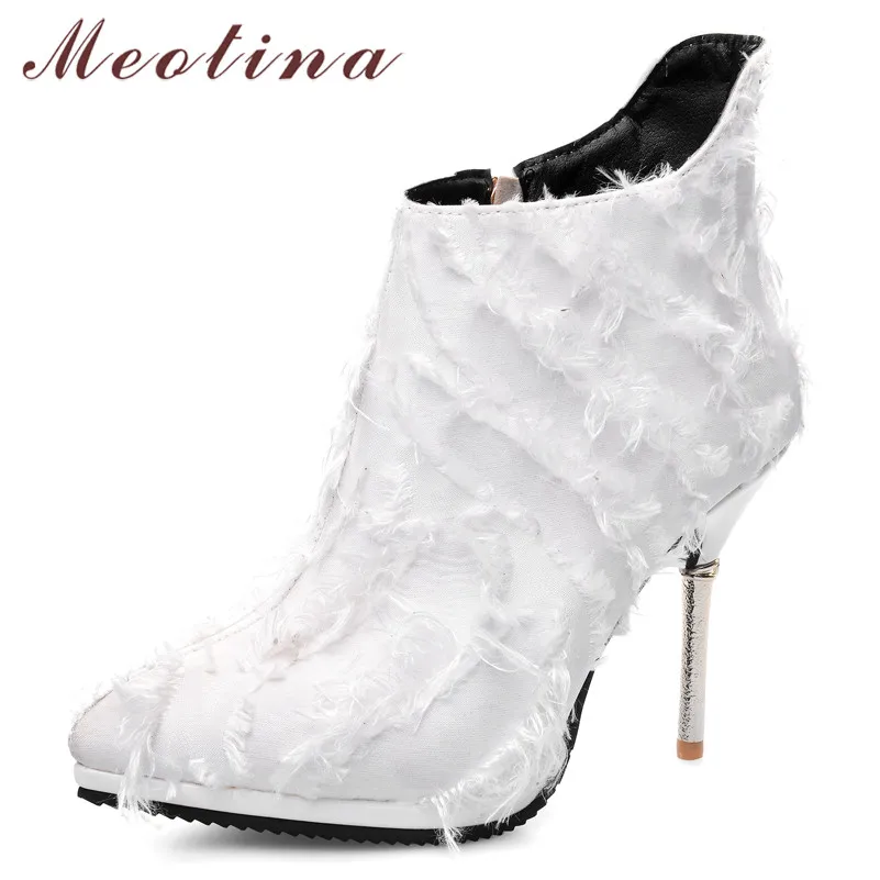 

Meotina Women Boots Autumn Ankle Boots Denim Thin Heel Short Boots Zipper Extreme High Heel Shoes Female Winter Black Size 34-39