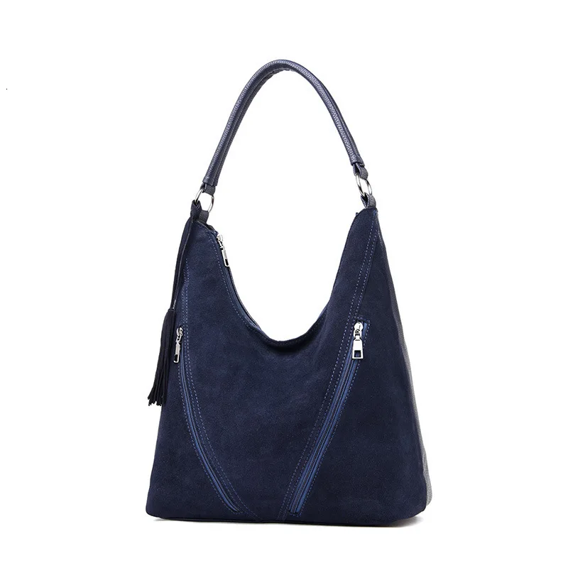 blue VM FASHION KISS Женская замшевая кожаная сумка на плечо, женская сумка для отдыха с кисточкой через плечо, дамская сумочка Хобо, сумка-мессенджер, сумки с верхней ручкой, кошелек - Цвет: blue
