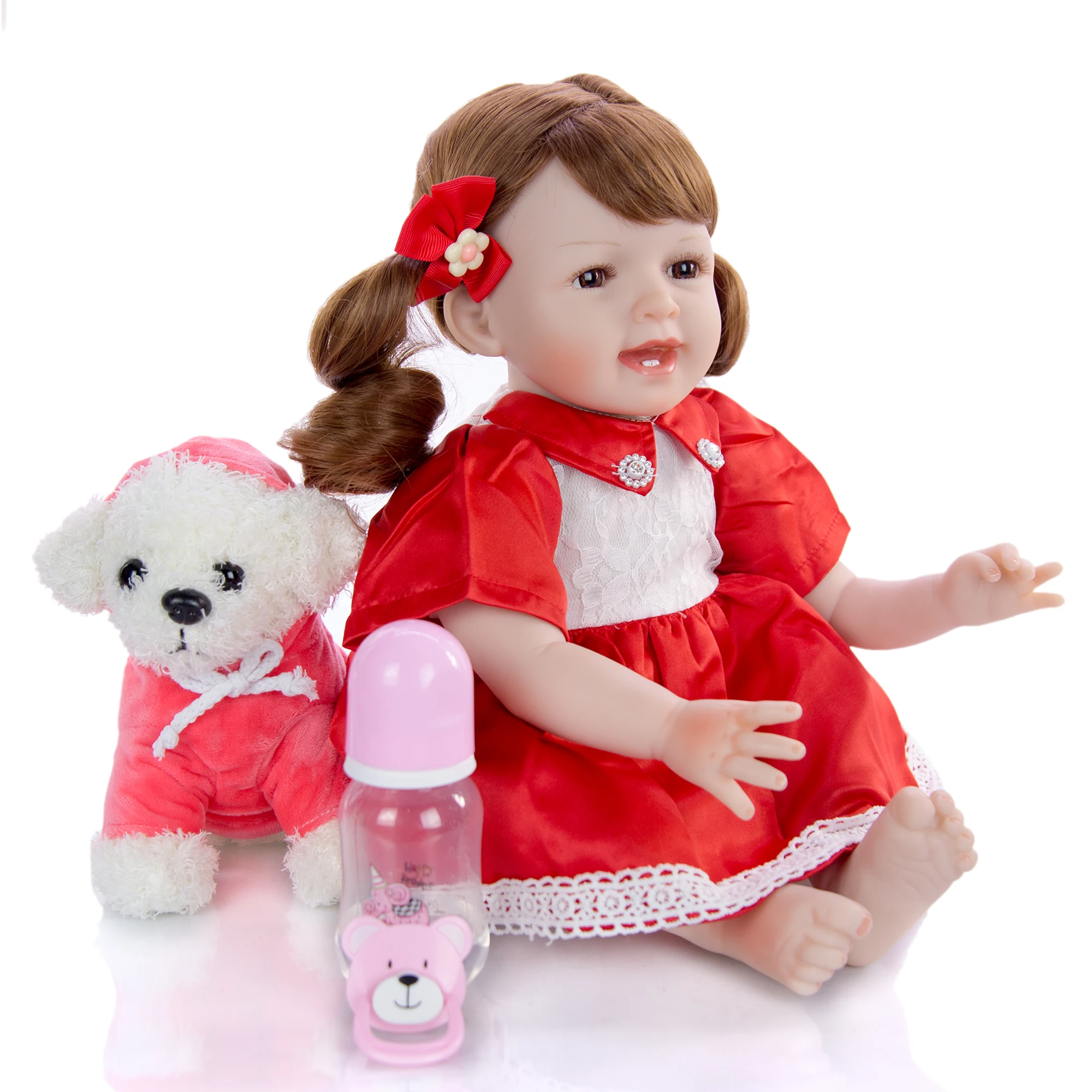 KEIUMI, дизайн, 22 дюйма, улыбающиеся Реборн, кукла, силиконовая, мягкая, хлопковая, Реалистичная, Bonecas Meninas, с завитками, волосы, подарок на день детей
