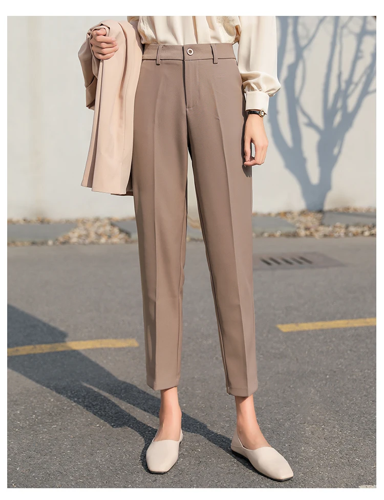 cropped cigarette trousers Cropped Suit Pants Women's Straight Loose-fitting Trousers Cigarette Pants