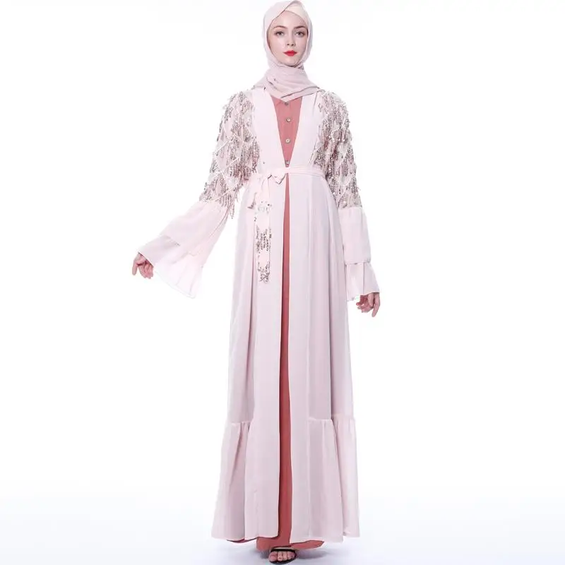 Блестки abaya открытый кафтан стильное кимоно для женщин макси платье Дубайский мусульманский кимоно Jilbab исламский, арабский халат шифоновое платье турецкое Новое