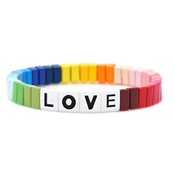 

Shinus Enamel Tile Beads Bracelets Rainbow Bracelet For Women LOVE Jewelry Friendship Gift Bohemian Making Supplies Jewellery