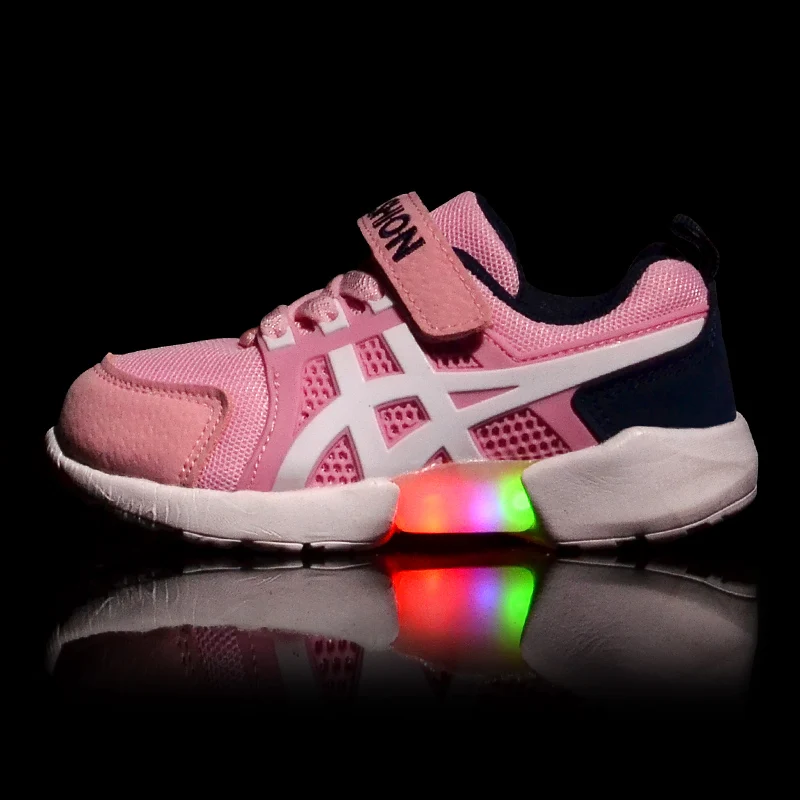 Fashion Bright Solid USB Led Light Up Kid Shoes Breathable Hook&Loop Children Charging Luminous Sneakers For Girl And Boy 22-30