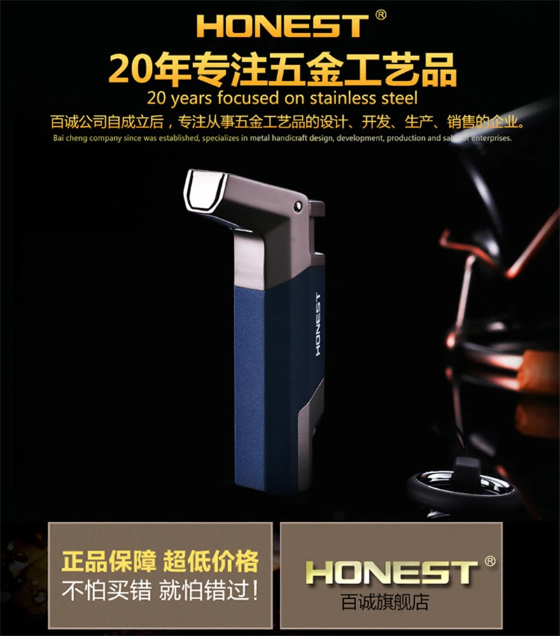 Description Picture 5 of itemHONEST Lighter Gas Lighter Blue Jet Flame Spray Gun Electronic Lighter 1300C Butane Ignited Cigar Lighter Men