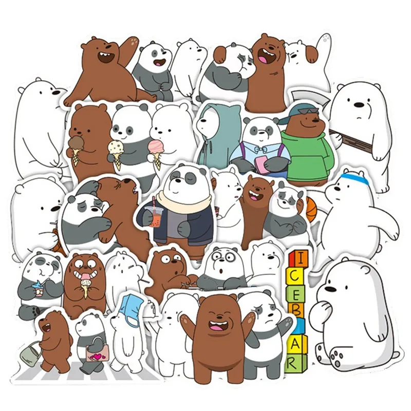 36Pcs/pack Cute Bear Stickers For Laptop Snowboard Home Decor Car Styling Decal Fridge Doodle Fashion Waterproof Kid DIY Sticker