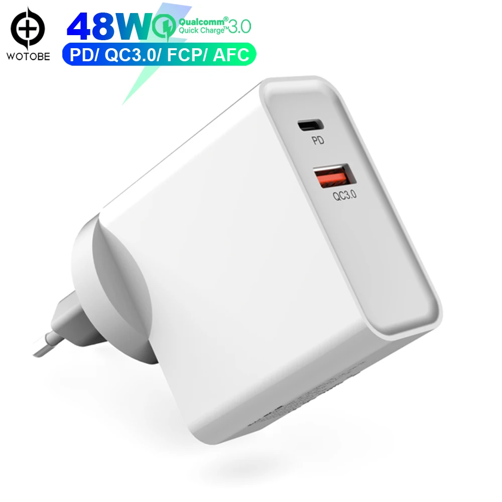 2 port WOTOBE PD Quick Charge 3.0 48W 4-Port USB USB C Charger PowerPort for Galaxy Note iPhone iPad LG HUAWEI XIAOMI, PD 30W Mac book - Цвет: 2 port