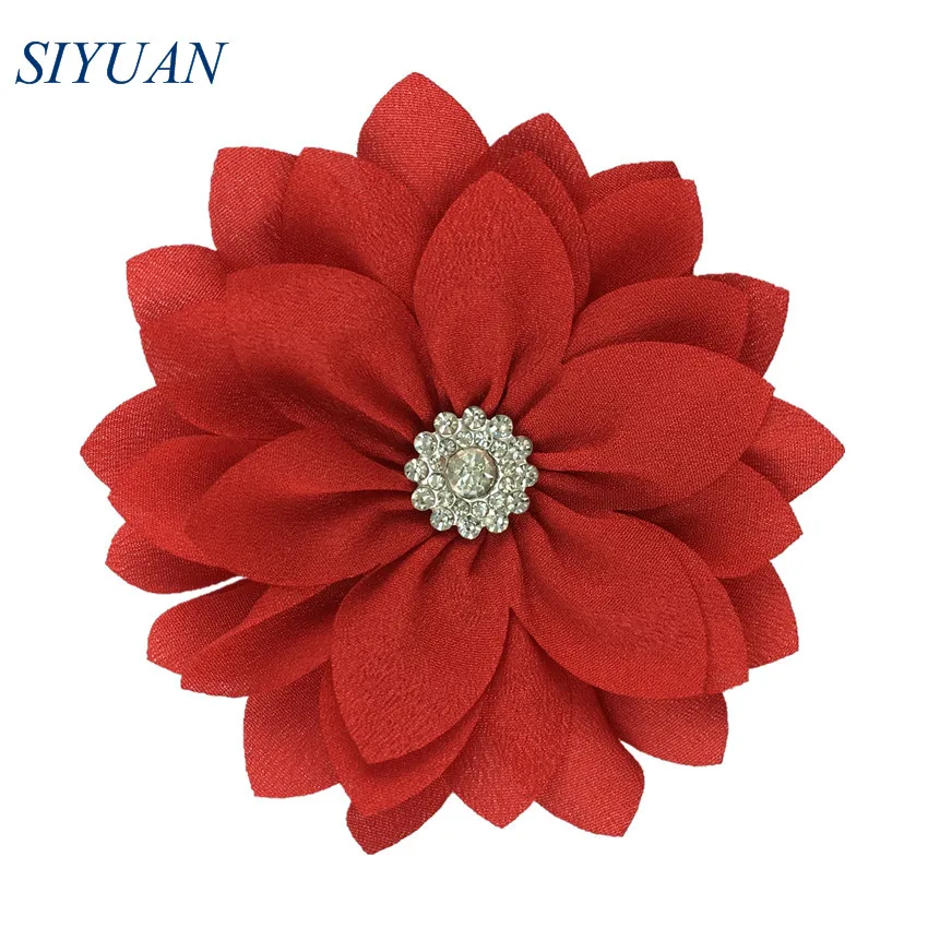 50pcs/lot 9cm Multy Layer Fabric Flower with Rhinestone Chic Lotus Flower Kids Lovely Headwear Accessories High Quality TH300 - Цвет: 13-red