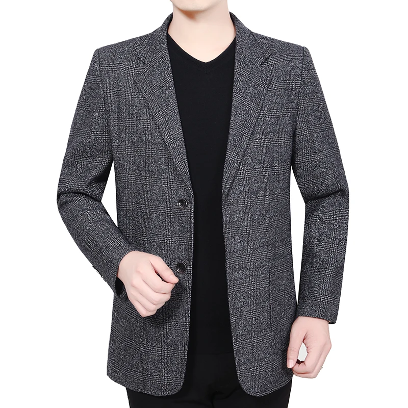 

Spring Autumn Man Elegant Blazer Dark Gray Notched Collar Design Tailored Suit Jacket Male Business Casual Slim Fit Blazers Suit