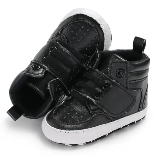 Обувь для малышей 0-18 месяцев; ботильоны из искусственной кожи для маленьких мальчиков и девочек; нескользящие кроссовки - Цвет: Черный