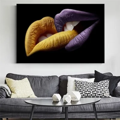 Two purple and red lips creative decorative painting living room bedroom canvas | Дом и сад