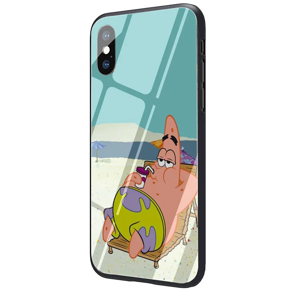 SpongeBob закаленное стекло ТПУ Черный чехол для iPhone 11 Pro X или 10 8 7 6 6S Plus Xr Xs Max - Цвет: G11