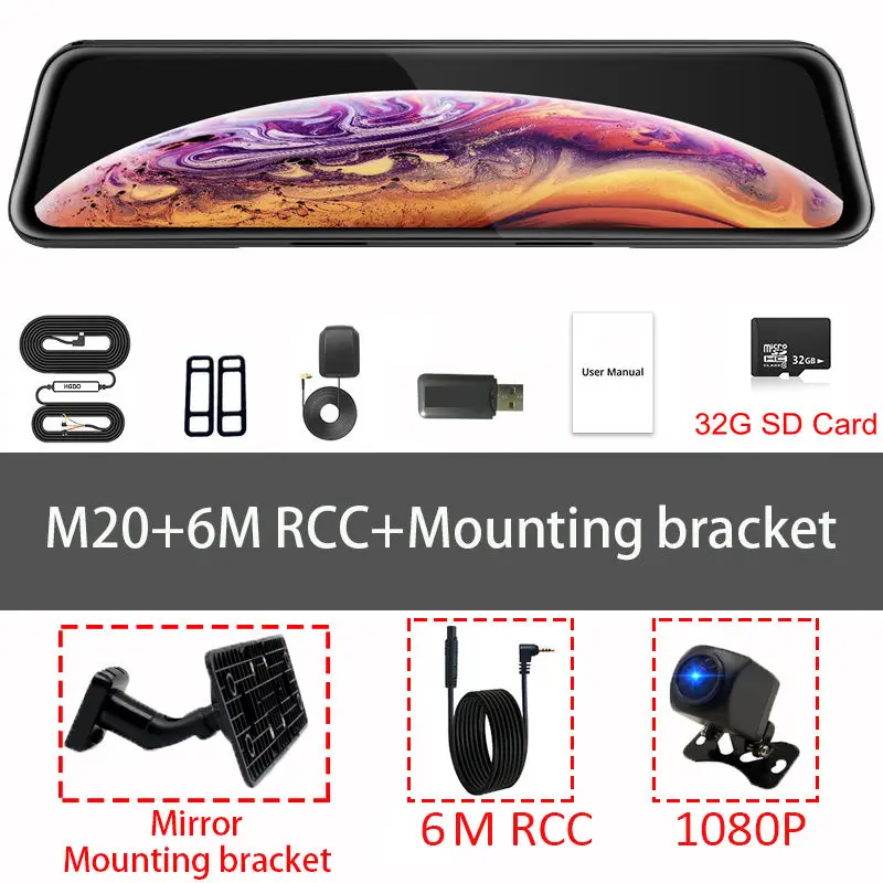 6M RCC Bracket 32G Тавин 4G wifi DVR Android 8,1 камера 12 дюймов 1080P сенсорный экран видеорегистратор заднего вида Buletooth зеркало gps Радар мультимедийный плеер - Цвет: 6M RCC Bracket 32G