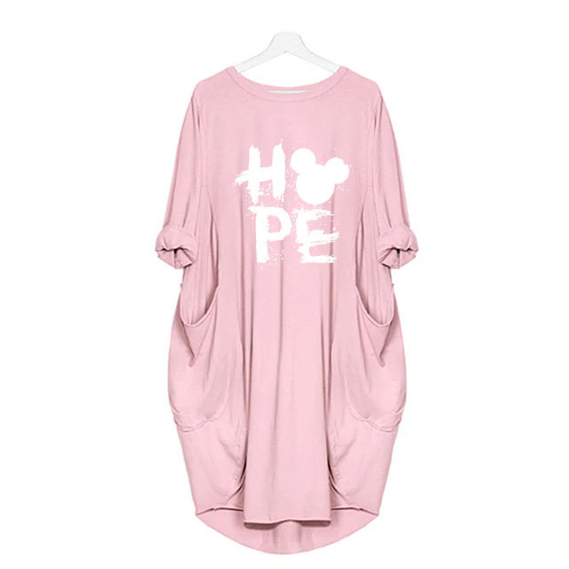 Mickey Mouse Dress for Women Casual Loose Midi Dresses Leopard Print Pocket Vintage Vestido Fall Maxi Clothes Kawaii Robe Femme D002M410 Pink