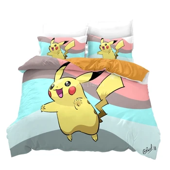 

Twin Full Queen King Size Bedding Set Pokemon Pikachu 3D Printed Comforter Cover with Pillowcase Soft Duvet Cover Set Bed Linens
