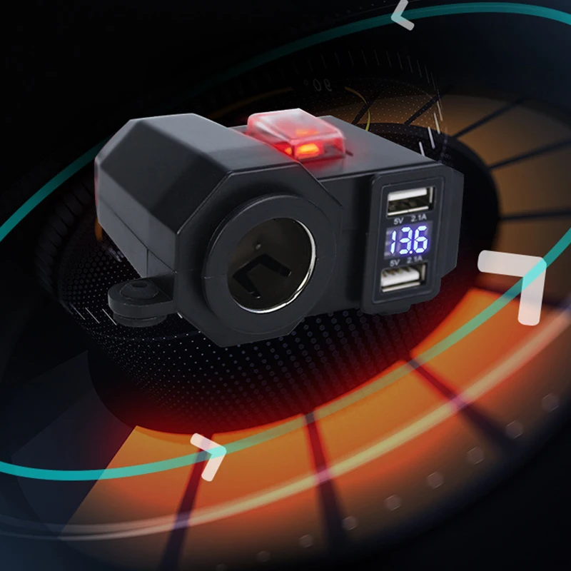 

Motorcycle Charger 5V 2.1A output dual USB ports and Cigarette lighter socket outlet design With waterproof independent switch