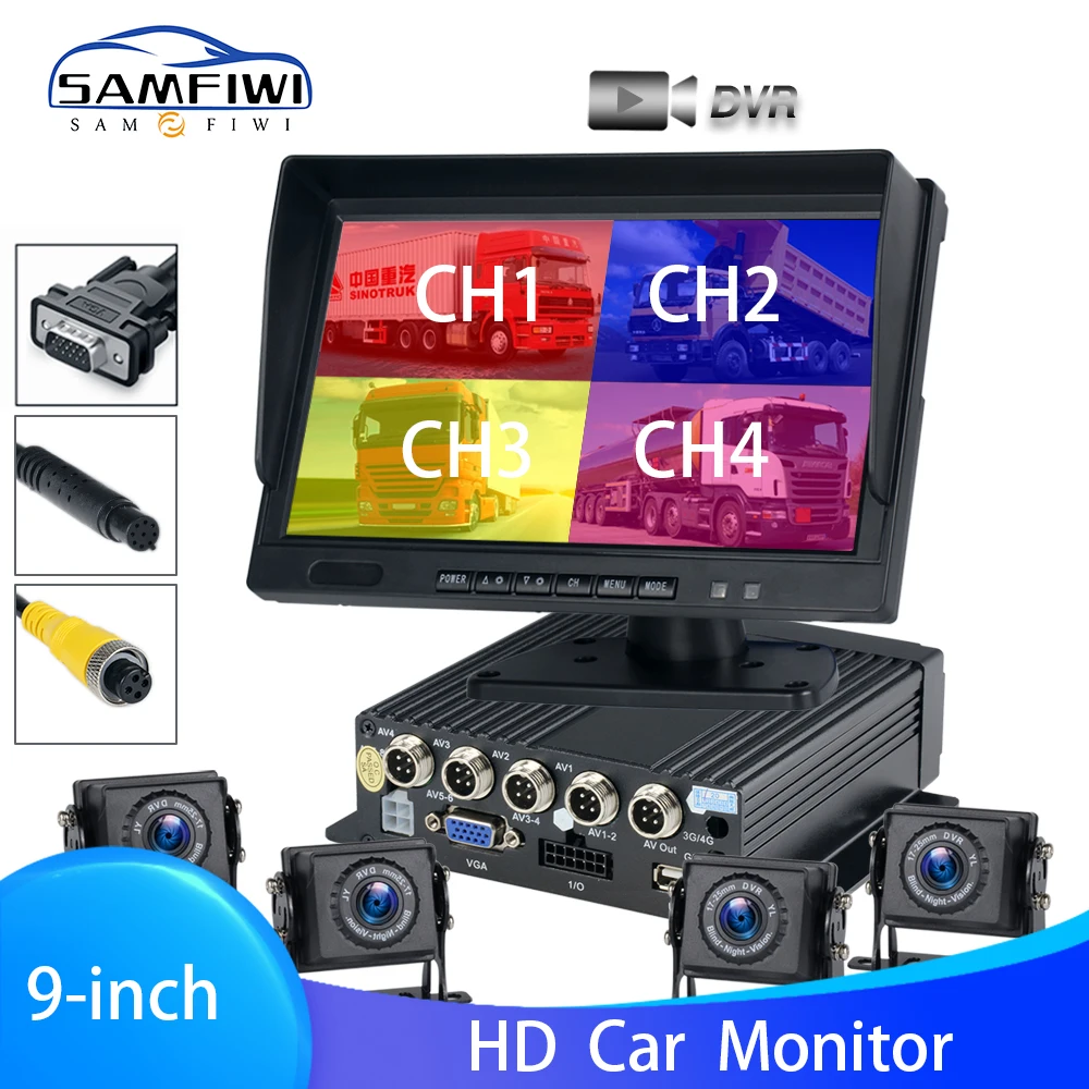 

9 inch HD AHD 4ch 4channel Recorder Mobile Video DVR Car Monitor Vehicle Truck Night Vision Rear View Camera MDVR Video