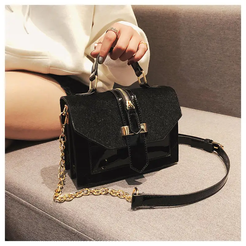 HISUELY дизайнерская леопардовая сумка через плечо из искусственной кожи с цепочками, сумки через плечо для женщин, сумки-мессенджеры высокого качества - Цвет: Черный