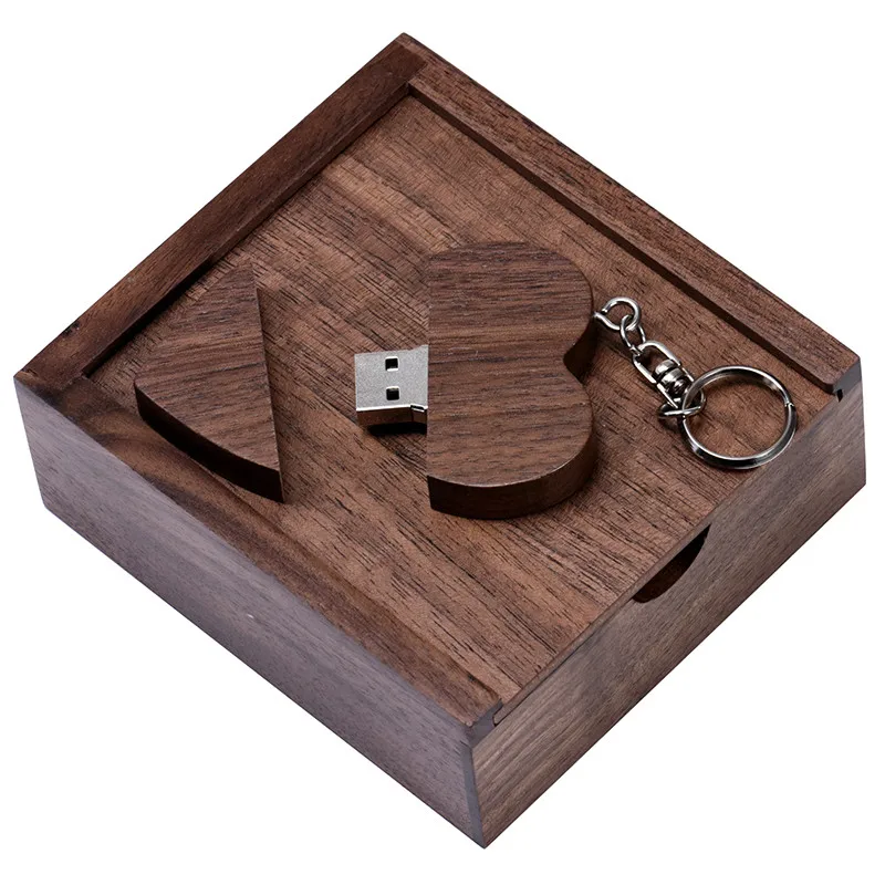 Walnut with box JASTER(более 10 шт. бесплатный логотип) USB 2,0 деревянное сердце+ коробка usb флэш-накопитель 4 ГБ 8 ГБ 16 ГБ 32 ГБ 64 Гб 128 ГБ Флешка внешний накопитель - Цвет: Walnut with box