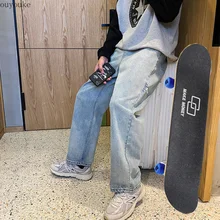 Pantalones vaqueros sueltos para hombre y mujer, jeans de pierna ancha estilo callejero, Hip Hop, monopatín, jeans de pierna suelta Y2K, jeans para mujer