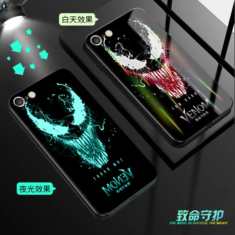 

Luminous Glass Case For iPhone 6 6S 7 8 Plus Case Glow Back Cover For iPhone 6 6S 7 8 Plus Case Cover Silicone Phone Bag