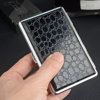 

Black Leather Cigarette Case Alligator Pattern Tobacco Box Slim Cigarette Holder for 100mm Long Cigarettes ultra-thin