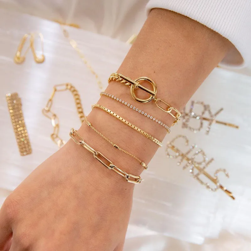 Yobest 5PCs Gold chain Bangles Bracelets Set Boho Charm Bracelets for Women Wrist Bracelets Femme Jewelry