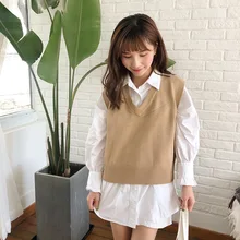 Осенне-зимний Свободный вязаный женский жилет, Повседневный свитер без рукавов с v-образным вырезом, женские пуловеры, вязаные топы, теплые вязаные Джемперы