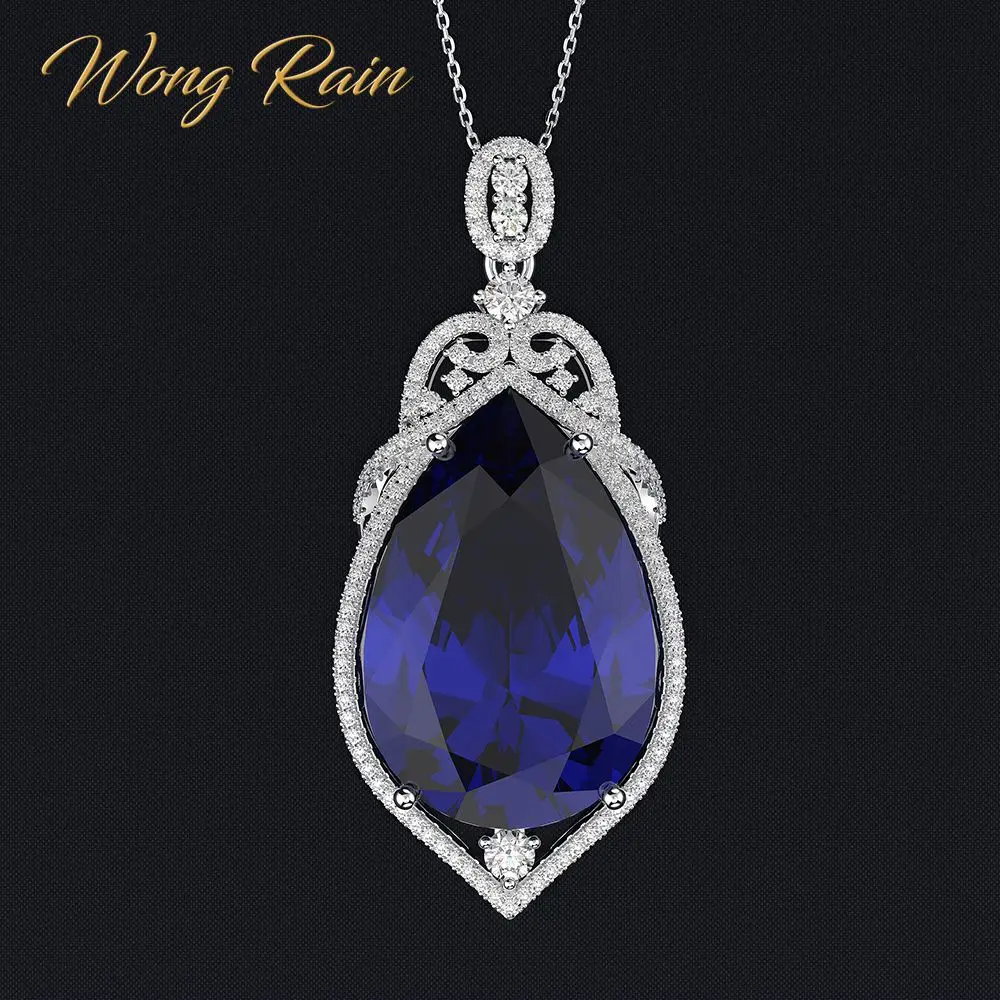Wong Rain винтажный 925 Серебряный Огромный сапфир, Рубин драгоценный камень Юбилейная Свадебная подвеска, ожерелье ювелирных изделий