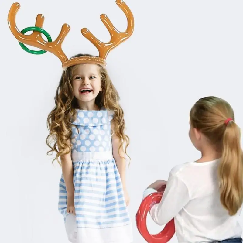Надувные оленьи рога кольцо для шляпы Toss рождественские игрушки(2 комплекта олень+ надувной) бросание круг игрушка игра рождественские подарки Декор Аксессуары